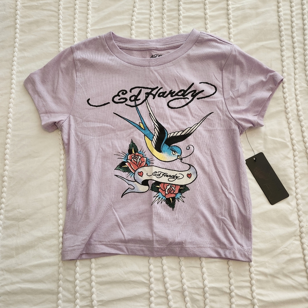 Ed Hardy Purple and Blue Short Sleeve Tee